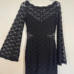 Free People Black Lace Long flared bell Sleeve Dress
